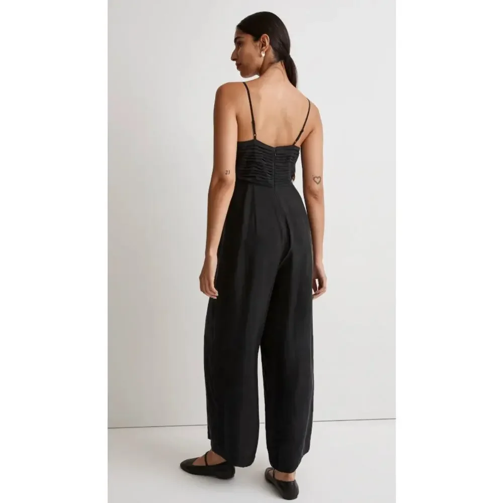 Madewell Ruched Drapey Silky Crop Straight Leg Jumpsuit True Black 14 NWT $138 - Picture 4 of 7